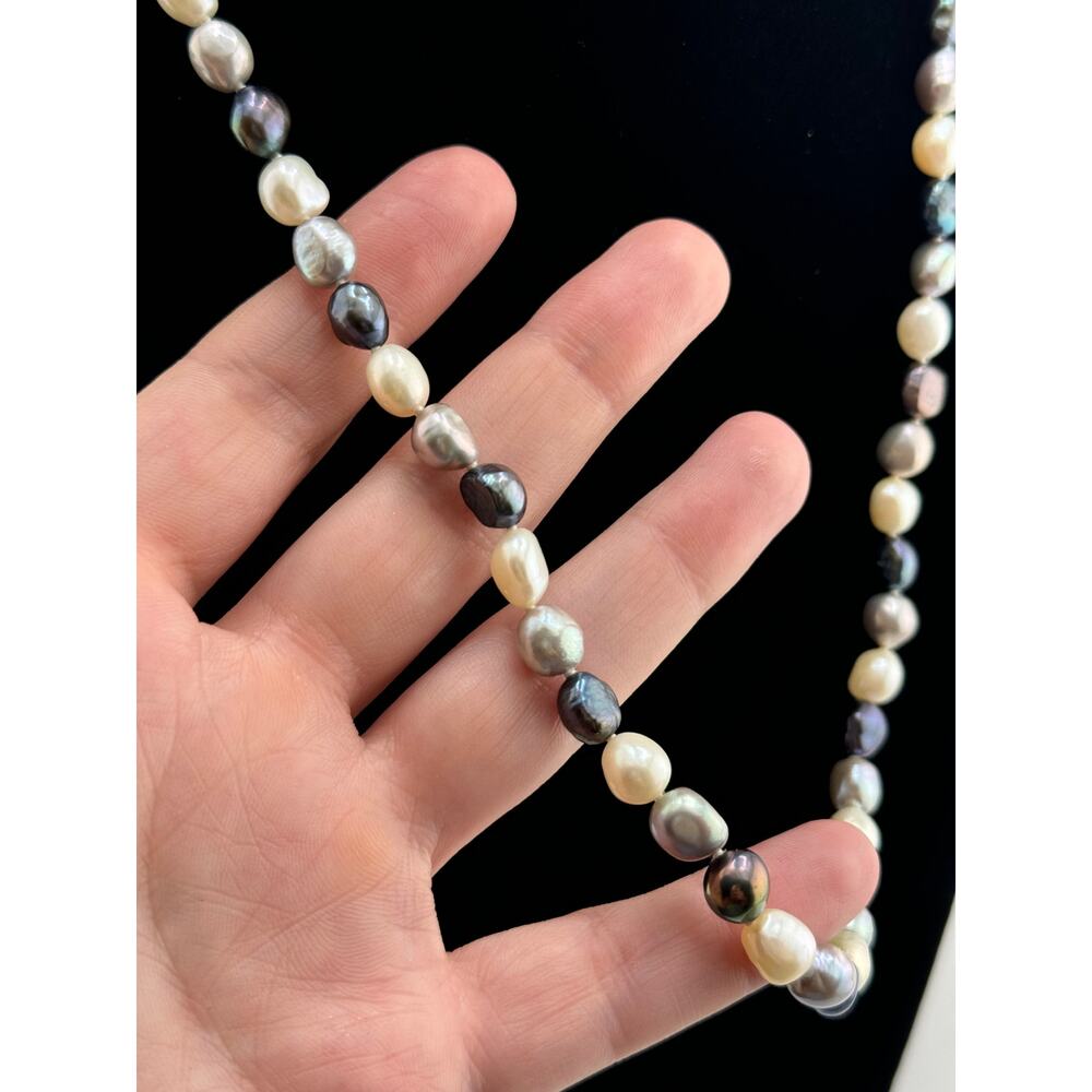 Real Fresh Water Pearl‎ Necklace Iridescent Multi Color 925 Silver Clasp - Picture 3 of 3